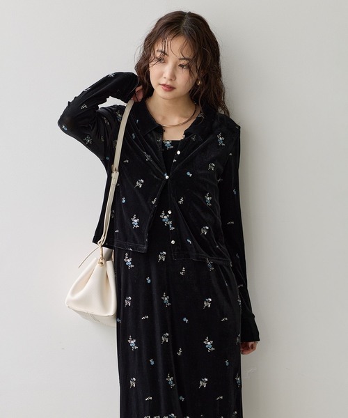 VIS(ビス)の「カラー刺繍ベロアカーディガン(カーディガン/ボレロ・レディース・ブラウン系その他/ブラック系その他・FREE)」の6枚目の写真