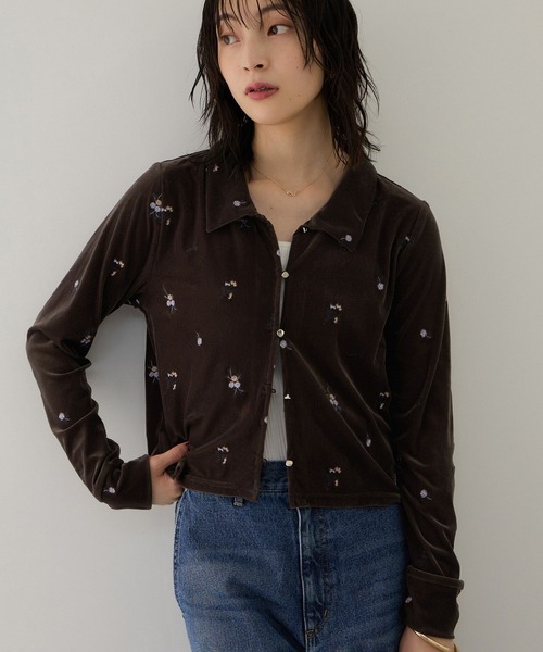 VIS(ビス)の「カラー刺繍ベロアカーディガン(カーディガン/ボレロ・レディース・ブラウン系その他/ブラック系その他・FREE)」の8枚目の写真