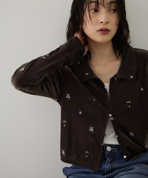 VIS(ビス)の「カラー刺繍ベロアカーディガン(カーディガン/ボレロ・レディース・ブラウン系その他/ブラック系その他・FREE)」の7枚目の写真