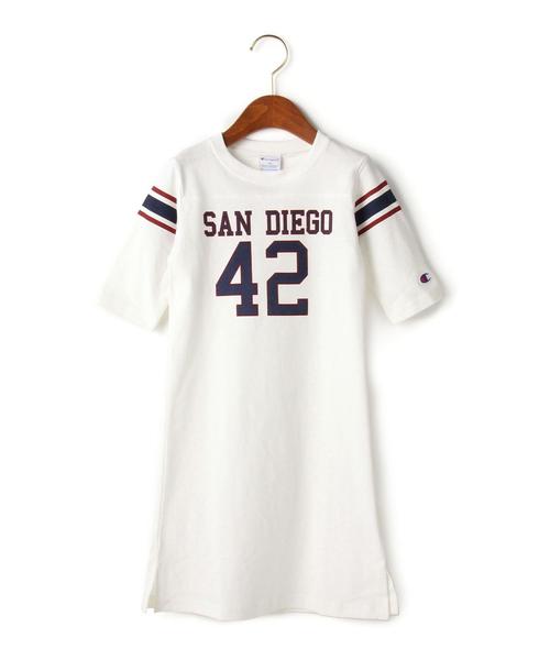 Champion(チャンピオン)の「別注 Champion(チャンピオン) 7分 プリント ワンピース◆(ワンピース・キッズ・ホワイト/ネイビー・110cm/120cm/100cm)」の2枚目の写真