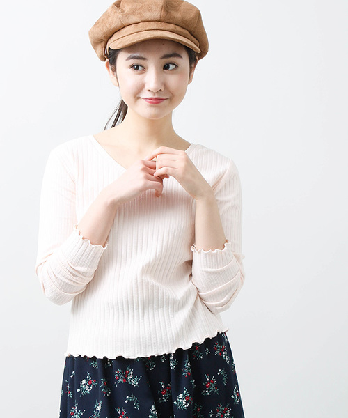 WEGO（ウィゴー）の「WEGO/2WAYリブロングスリーブカットソー（Tシャツ/カットソー・レディース・ライトピンク/ホワイト系その他5/ブラック/オフホワイト・FREE）」の4枚目の写真