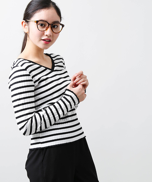 WEGO（ウィゴー）の「WEGO/2WAYリブロングスリーブカットソー（Tシャツ/カットソー・レディース・ライトピンク/ホワイト系その他5/ブラック/オフホワイト・FREE）」の3枚目の写真