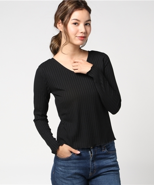 WEGO（ウィゴー）の「WEGO/2WAYリブロングスリーブカットソー（Tシャツ/カットソー・レディース・ライトピンク/ホワイト系その他5/ブラック/オフホワイト・FREE）」の18枚目の写真