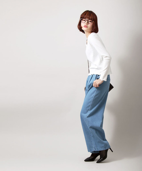 WEGO（ウィゴー）の「WEGO/2WAYリブロングスリーブカットソー（Tシャツ/カットソー・レディース・ライトピンク/ホワイト系その他5/ブラック/オフホワイト・FREE）」の12枚目の写真