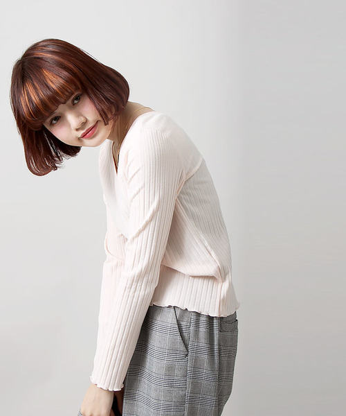 WEGO（ウィゴー）の「WEGO/2WAYリブロングスリーブカットソー（Tシャツ/カットソー・レディース・ライトピンク/ホワイト系その他5/ブラック/オフホワイト・FREE）」の15枚目の写真