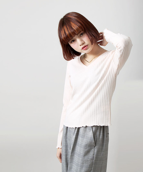 WEGO（ウィゴー）の「WEGO/2WAYリブロングスリーブカットソー（Tシャツ/カットソー・レディース・ライトピンク/ホワイト系その他5/ブラック/オフホワイト・FREE）」の16枚目の写真