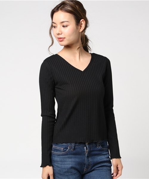 WEGO（ウィゴー）の「WEGO/2WAYリブロングスリーブカットソー（Tシャツ/カットソー・レディース・ライトピンク/ホワイト系その他5/ブラック/オフホワイト・FREE）」の5枚目の写真