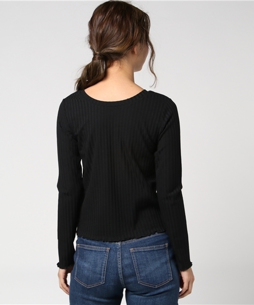 WEGO（ウィゴー）の「WEGO/2WAYリブロングスリーブカットソー（Tシャツ/カットソー・レディース・ライトピンク/ホワイト系その他5/ブラック/オフホワイト・FREE）」の7枚目の写真