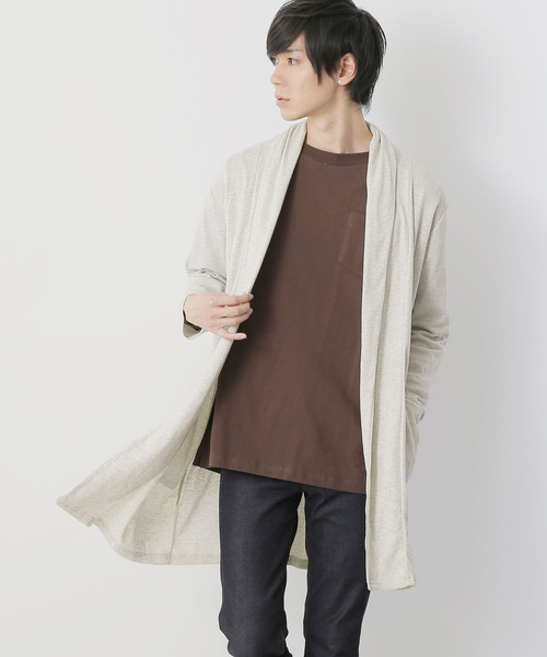 MONO-MART（モノマート）の「ロング丈 ガウン カーディガン フライス編み コーディガン（カーディガン/ボレロ・メンズ・ライトベージュ/ブラック/オリーブ/ダークブラウン/グレー/チャコール/ネイビー/オートミール/ブルーグリーン/ブラウン系その他/ピンク/ベージュ系その他・FREE）」の6枚目の写真