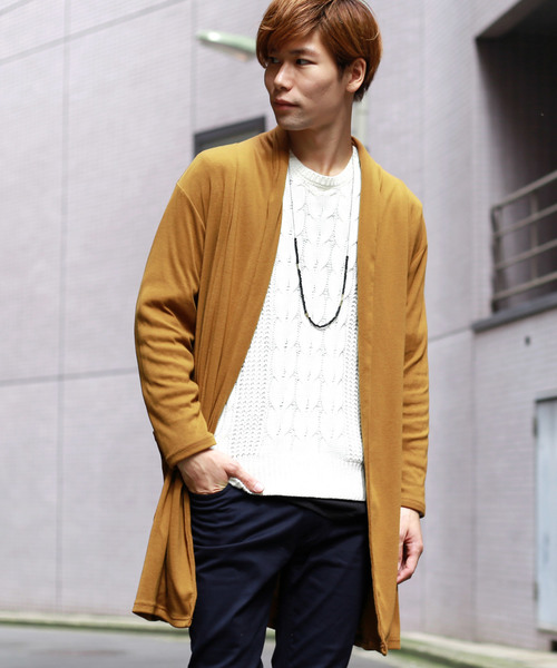 MONO-MART（モノマート）の「ロング丈 ガウン カーディガン フライス編み コーディガン（カーディガン/ボレロ・メンズ・ライトベージュ/ブラック/オリーブ/ダークブラウン/グレー/チャコール/ネイビー/オートミール/ブルーグリーン/ブラウン系その他/ピンク/ベージュ系その他・FREE）」の5枚目の写真