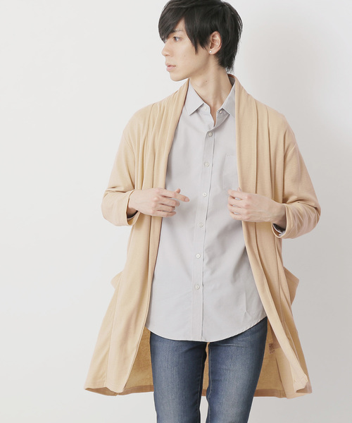 MONO-MART（モノマート）の「ロング丈 ガウン カーディガン フライス編み コーディガン（カーディガン/ボレロ・メンズ・ライトベージュ/ブラック/オリーブ/ダークブラウン/グレー/チャコール/ネイビー/オートミール/ブルーグリーン/ブラウン系その他/ピンク/ベージュ系その他・FREE）」の7枚目の写真