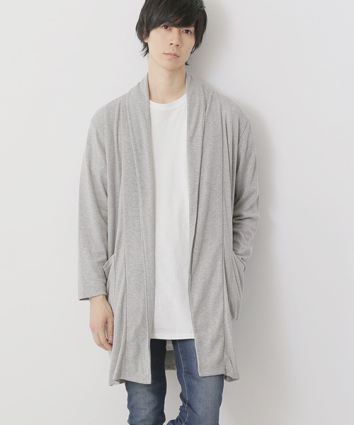 MONO-MART（モノマート）の「ロング丈 ガウン カーディガン フライス編み コーディガン（カーディガン/ボレロ・メンズ・ライトベージュ/ブラック/オリーブ/ダークブラウン/グレー/チャコール/ネイビー/オートミール/ブルーグリーン/ブラウン系その他/ピンク/ベージュ系その他・FREE）」の3枚目の写真
