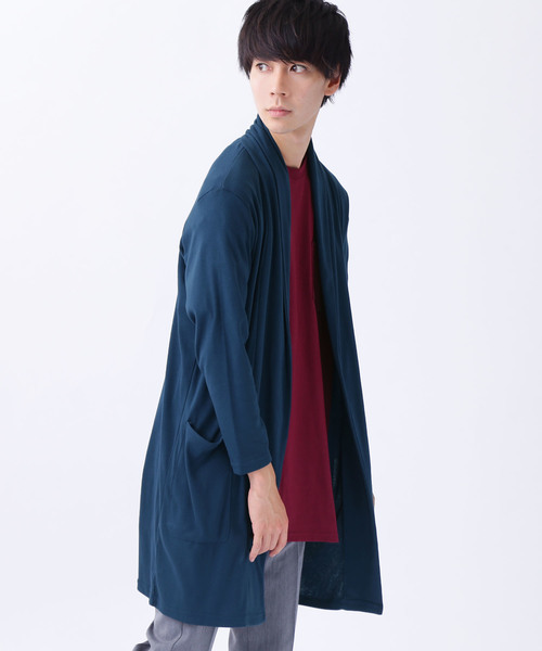 MONO-MART（モノマート）の「ロング丈 ガウン カーディガン フライス編み コーディガン（カーディガン/ボレロ・メンズ・ライトベージュ/ブラック/オリーブ/ダークブラウン/グレー/チャコール/ネイビー/オートミール/ブルーグリーン/ブラウン系その他/ピンク/ベージュ系その他・FREE）」の11枚目の写真