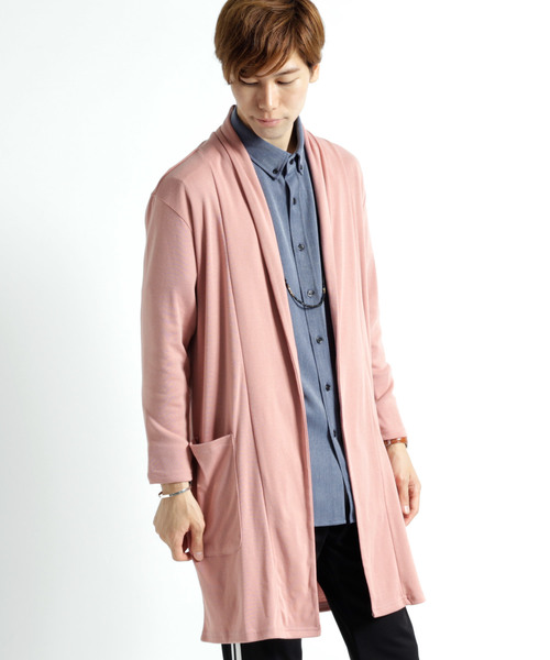 MONO-MART（モノマート）の「ロング丈 ガウン カーディガン フライス編み コーディガン（カーディガン/ボレロ・メンズ・ライトベージュ/ブラック/オリーブ/ダークブラウン/グレー/チャコール/ネイビー/オートミール/ブルーグリーン/ブラウン系その他/ピンク/ベージュ系その他・FREE）」の12枚目の写真