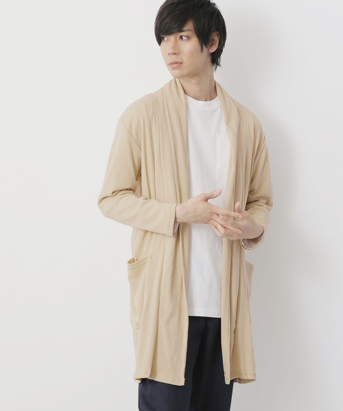 MONO-MART（モノマート）の「ロング丈 ガウン カーディガン フライス編み コーディガン（カーディガン/ボレロ・メンズ・ライトベージュ/ブラック/オリーブ/ダークブラウン/グレー/チャコール/ネイビー/オートミール/ブルーグリーン/ブラウン系その他/ピンク/ベージュ系その他・FREE）」の8枚目の写真