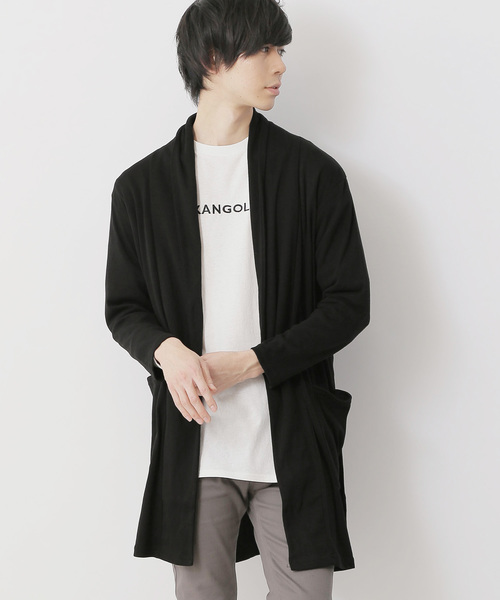 MONO-MART（モノマート）の「ロング丈 ガウン カーディガン フライス編み コーディガン（カーディガン/ボレロ・メンズ・ライトベージュ/ブラック/オリーブ/ダークブラウン/グレー/チャコール/ネイビー/オートミール/ブルーグリーン/ブラウン系その他/ピンク/ベージュ系その他・FREE）」の2枚目の写真