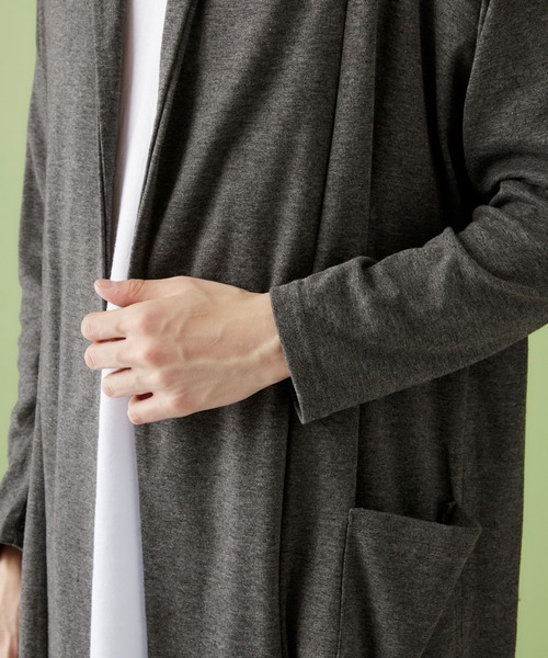 MONO-MART（モノマート）の「ロング丈 ガウン カーディガン フライス編み コーディガン（カーディガン/ボレロ・メンズ・ライトベージュ/ブラック/オリーブ/ダークブラウン/グレー/チャコール/ネイビー/オートミール/ブルーグリーン/ブラウン系その他/ピンク/ベージュ系その他・FREE）」の21枚目の写真