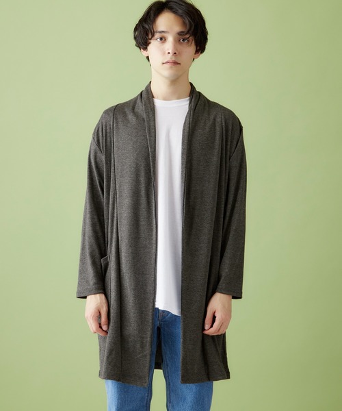 MONO-MART（モノマート）の「ロング丈 ガウン カーディガン フライス編み コーディガン（カーディガン/ボレロ・メンズ・ライトベージュ/ブラック/オリーブ/ダークブラウン/グレー/チャコール/ネイビー/オートミール/ブルーグリーン/ブラウン系その他/ピンク/ベージュ系その他・FREE）」の16枚目の写真