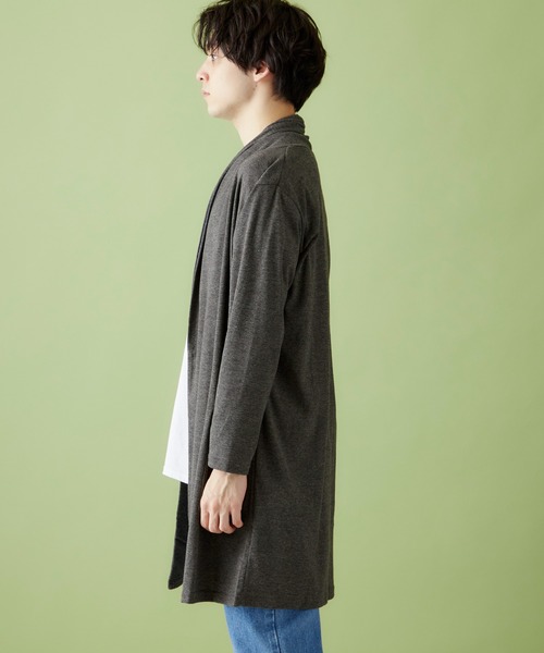 MONO-MART（モノマート）の「ロング丈 ガウン カーディガン フライス編み コーディガン（カーディガン/ボレロ・メンズ・ライトベージュ/ブラック/オリーブ/ダークブラウン/グレー/チャコール/ネイビー/オートミール/ブルーグリーン/ブラウン系その他/ピンク/ベージュ系その他・FREE）」の15枚目の写真