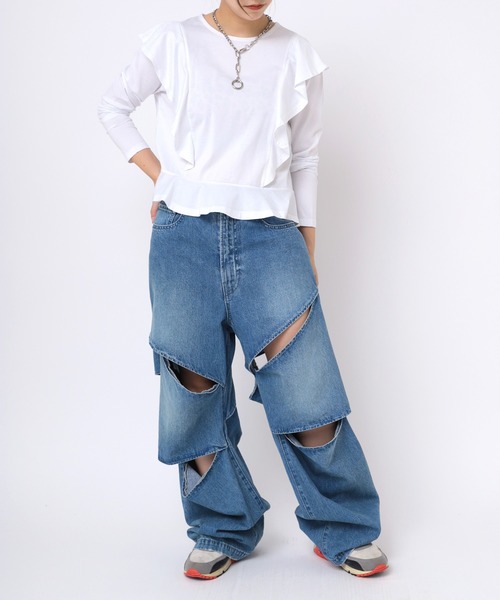 RNA（アールエヌエー）の「M0657 フリルロングスリーブTEE（Tシャツ/カットソー・レディース・ブラック/ホワイト/ピンク・MEDIUM）」の11枚目の写真