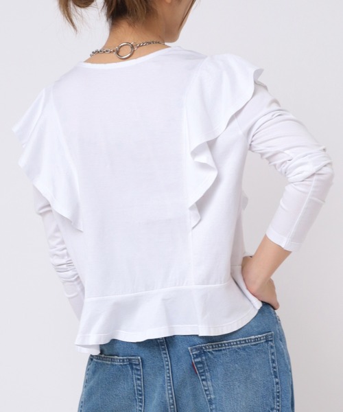 RNA（アールエヌエー）の「M0657 フリルロングスリーブTEE（Tシャツ/カットソー・レディース・ブラック/ホワイト/ピンク・MEDIUM）」の10枚目の写真