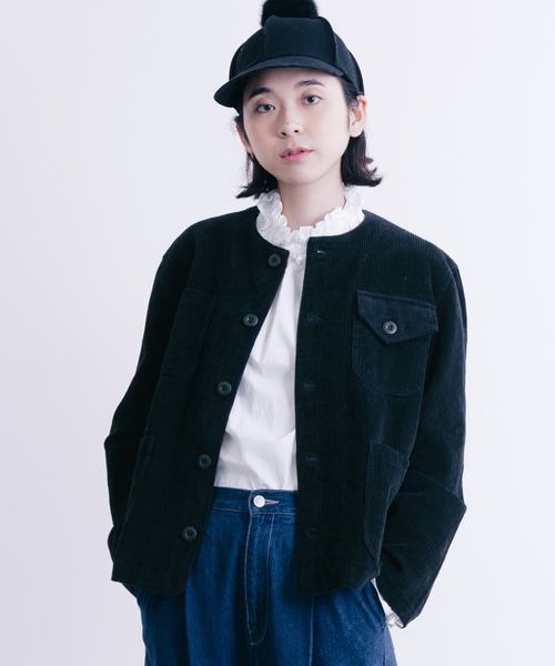 コーデュロイノーカラーネイビージャケット コーデュロイノーカラーネイビージャケット