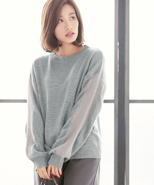 KOBE LETTUCE（コウベレタス）の「秋冬ムードたっぷり♪ふわふわのフェザーヤーン！ドロップショルダー★フェザーラインニットトップス/レディースセーター[C2867]神戸レタス（ニット/セーター・レディース・ブラック/グレー/オフホワイト・FREE）」の3枚目の写真