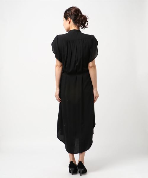 ◆チューリップスリーブ シャツ ドレス ワンピース セール】チューリップスリーブ前開きシャツワンピース
