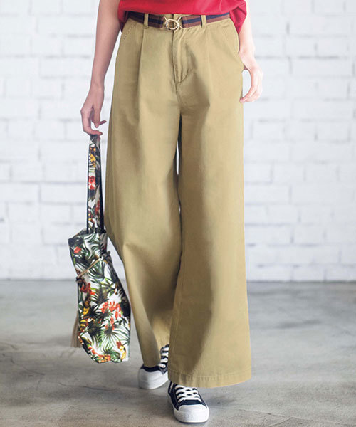 GeeRA(ジーラ)の「ゴムベルト付チノワイドパンツ(その他パンツ・レディース・ブルー系その他/ベージュ/カーキ/ブラック・SMALL/X-LARGE/XX-LARGE/LARGE/MEDIUM)」の1枚目の写真