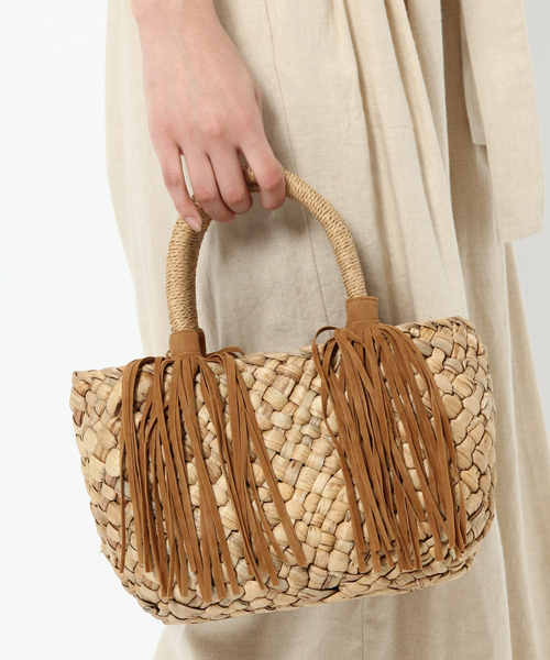 laboratory work(ラボラトリーワーク)の「フリンジミニトート(かごバッグ・レディース・ブラック/ブラウン・フリー)」の1枚目の写真