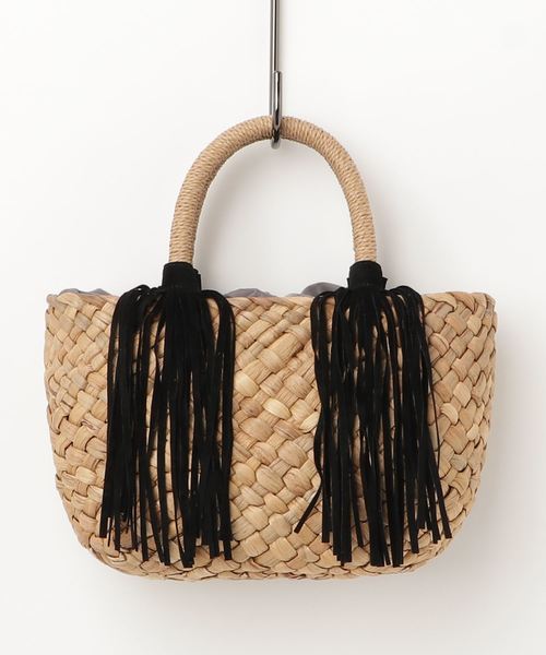 laboratory work(ラボラトリーワーク)の「フリンジミニトート(かごバッグ・レディース・ブラック/ブラウン・フリー)」の6枚目の写真