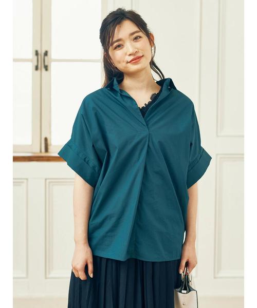 earth music&ecology（アースミュージックアンドエコロジー）の「・半袖スキッパーシャツ ●（シャツ/ブラウス・レディース・オフホワイト/ライトピンク/ライトイエロー/カーキ/ネイビー/ダークベージュ/ピンク系その他2/ダークグリーン・FREE）」の21枚目の写真