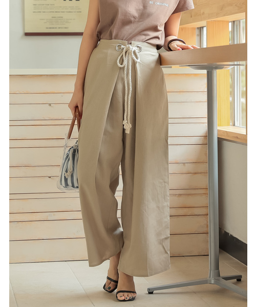 Re:EDIT（リエディ）の「ロープベルトリネンブレンドワイドパンツ（その他パンツ・レディース・ブラック/ベージュ/レッド/オレンジ/ブルー/ライトベージュ・MEDIUM/LARGE）」の3枚目の写真