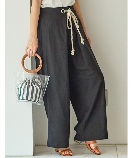 Re:EDIT（リエディ）の「ロープベルトリネンブレンドワイドパンツ（その他パンツ・レディース・ブラック/ベージュ/レッド/オレンジ/ブルー/ライトベージュ・MEDIUM/LARGE）」の2枚目の写真