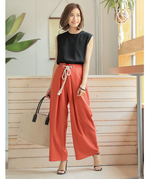 Re:EDIT（リエディ）の「ロープベルトリネンブレンドワイドパンツ（その他パンツ・レディース・ブラック/ベージュ/レッド/オレンジ/ブルー/ライトベージュ・MEDIUM/LARGE）」の9枚目の写真