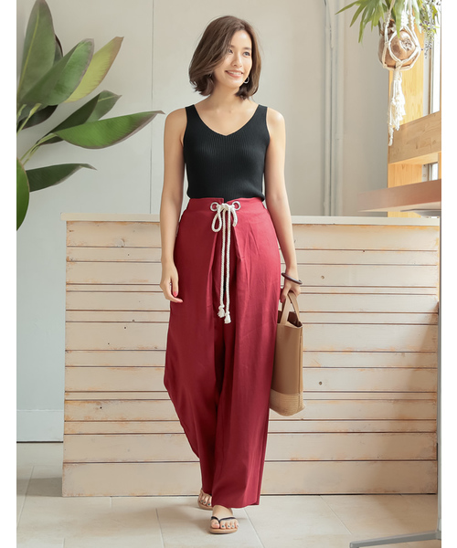 Re:EDIT（リエディ）の「ロープベルトリネンブレンドワイドパンツ（その他パンツ・レディース・ブラック/ベージュ/レッド/オレンジ/ブルー/ライトベージュ・MEDIUM/LARGE）」の10枚目の写真