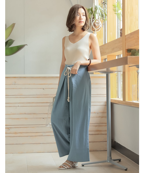 Re:EDIT（リエディ）の「ロープベルトリネンブレンドワイドパンツ（その他パンツ・レディース・ブラック/ベージュ/レッド/オレンジ/ブルー/ライトベージュ・MEDIUM/LARGE）」の11枚目の写真