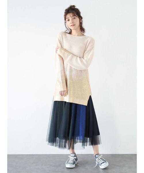 YECCA VECCA(イェッカヴェッカ)の「箔プリントロングニット(ニット/セーター・レディース・ブラック/アイボリー・FREE)」の1枚目の写真
