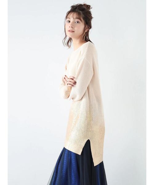 YECCA VECCA(イェッカヴェッカ)の「箔プリントロングニット(ニット/セーター・レディース・ブラック/アイボリー・FREE)」の7枚目の写真