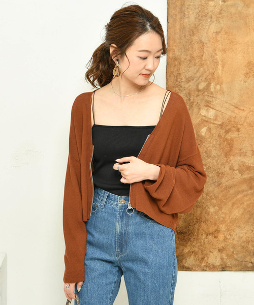 DouDou（ドゥドゥ）の「ガーターファスナーカーデ（カーディガン/ボレロ・レディース・ブラック/レッド/オフホワイト/カーキ・FREE）」の4枚目の写真