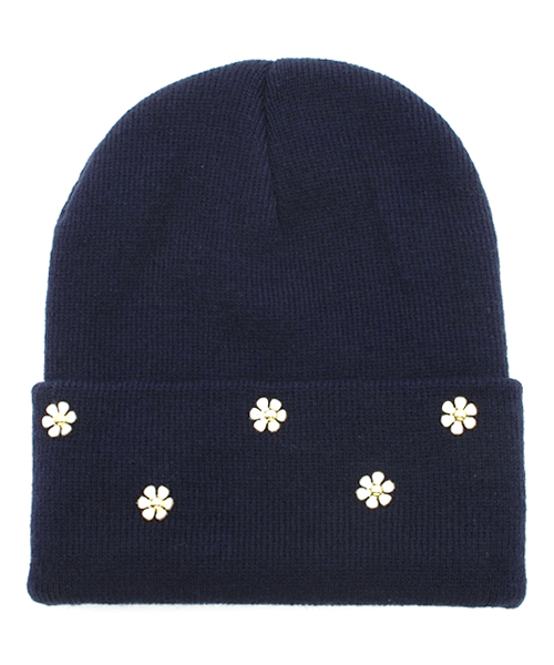 Khaju（カージュ）の「Khaju:デイジーニットキャップ（ニットキャップ/ビーニー・レディース・グレー/ネイビー/ライトブルー・ONE SIZE）」の3枚目の写真