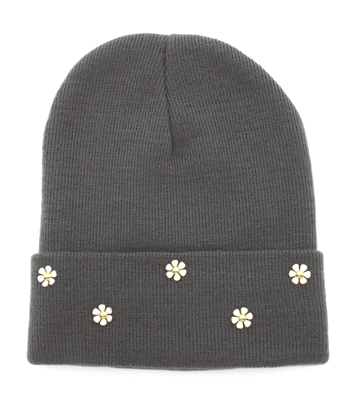 Khaju（カージュ）の「Khaju:デイジーニットキャップ（ニットキャップ/ビーニー・レディース・グレー/ネイビー/ライトブルー・ONE SIZE）」の2枚目の写真