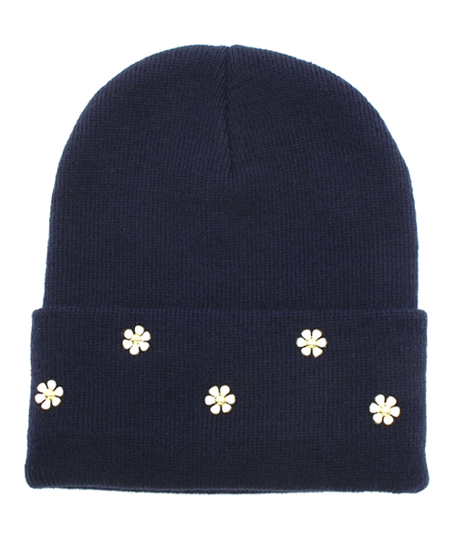 Khaju（カージュ）の「Khaju:デイジーニットキャップ（ニットキャップ/ビーニー・レディース・グレー/ネイビー/ライトブルー・ONE SIZE）」の4枚目の写真