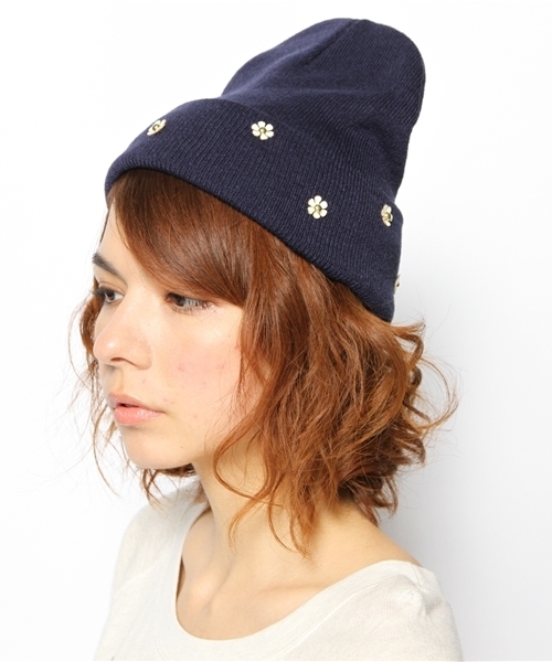 Khaju（カージュ）の「Khaju:デイジーニットキャップ（ニットキャップ/ビーニー・レディース・グレー/ネイビー/ライトブルー・ONE SIZE）」の8枚目の写真