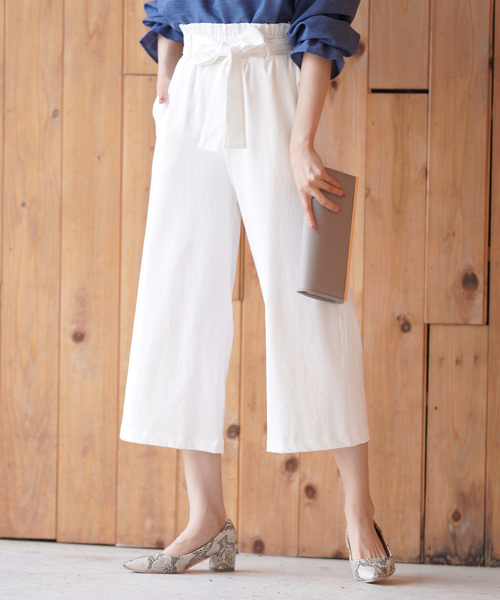 rps(アールピーエス)の「共リボンワイドクロップドパンツ(その他パンツ・レディース・ブラック/ベージュ/オフホワイト・M)」の2枚目の写真