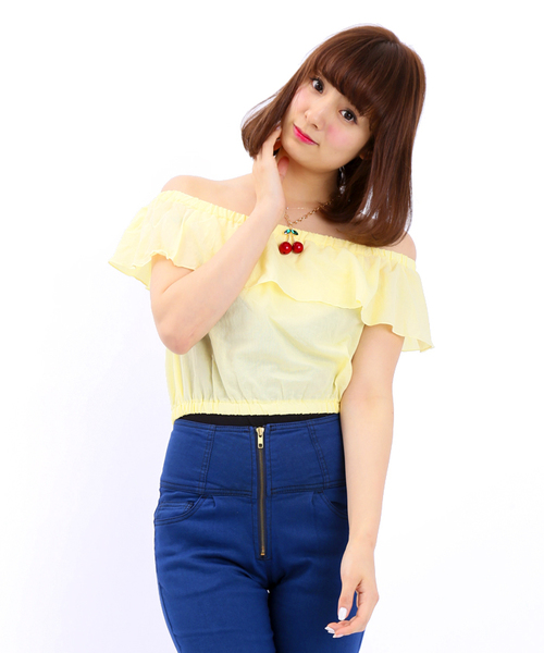 WEGO（ウィゴー）の「WEGO/オフショルダーブラウス（シャツ/ブラウス・レディース・オフホワイト/ネイビー/ライトイエロー/ライトピンク・FREE）」の3枚目の写真