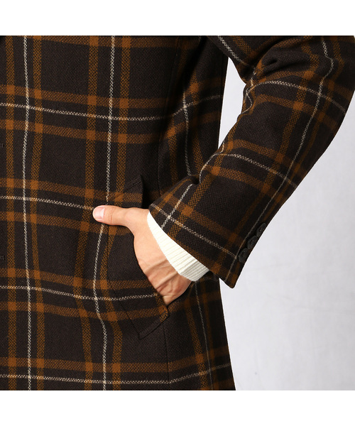 COMME CA MEN（コムサメン）の「ツイードチェックコート（チェスターコート・メンズ・ダークブラウン/ネイビー・SMALL/MEDIUM/LARGE）」の12枚目の写真