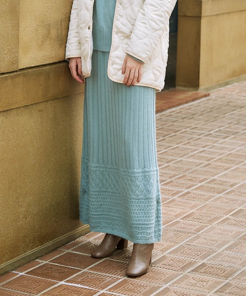 DouDou(ドゥドゥ)の「ニットアップ透かしジャガードスカート(スカート・レディース・グリーン/ベージュ・FREE)」の21枚目の写真