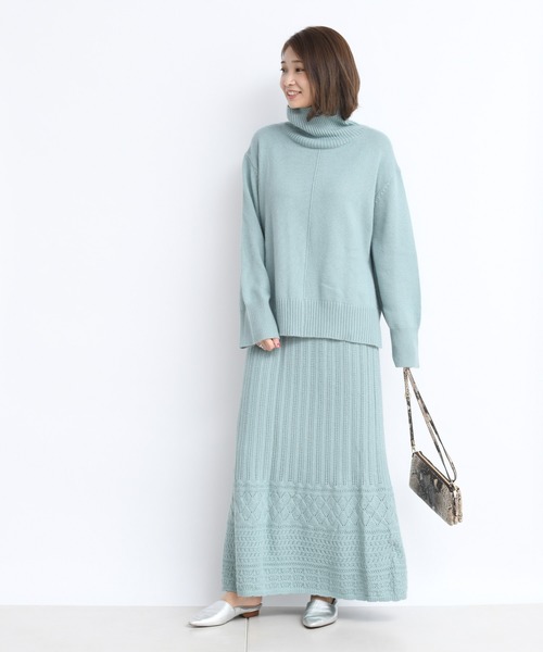 DouDou(ドゥドゥ)の「ニットアップ透かしジャガードスカート(スカート・レディース・グリーン/ベージュ・FREE)」の3枚目の写真