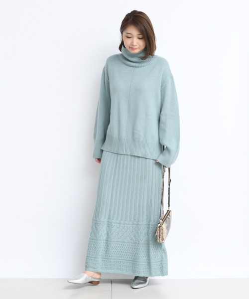 DouDou(ドゥドゥ)の「ニットアップ透かしジャガードスカート(スカート・レディース・グリーン/ベージュ・FREE)」の17枚目の写真